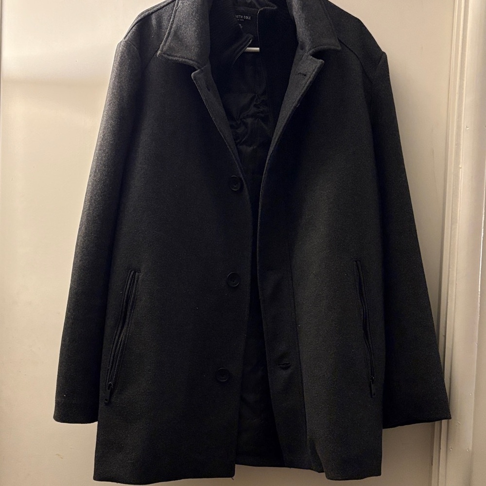 Kenneth Cole Black Single-Breasted Wool Pea Coat